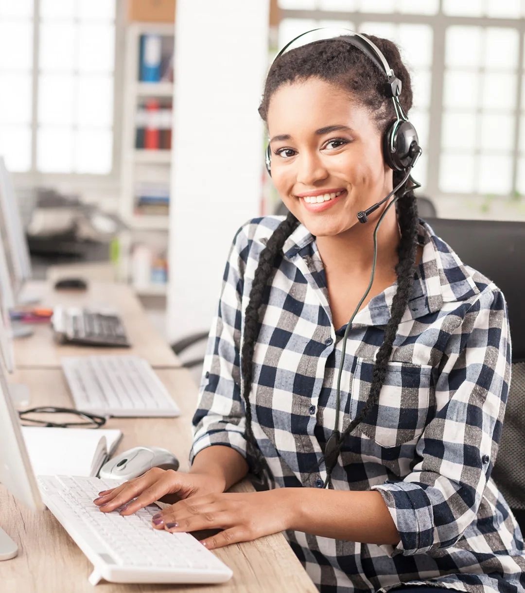 woman sitting at computer